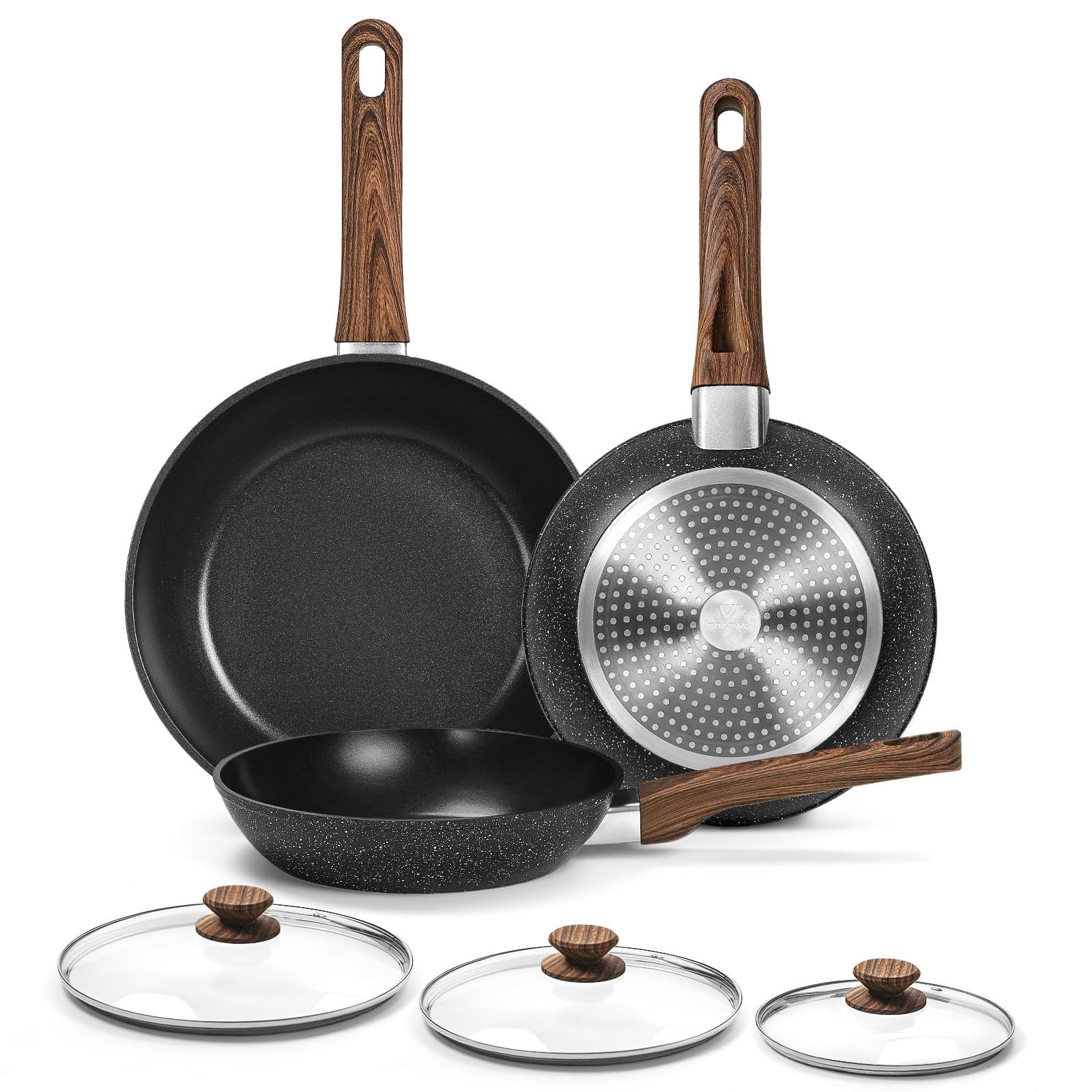 Lizheee Pans for Cooking Fry Pan Set Nonstick Induction Hot Pot Pan
