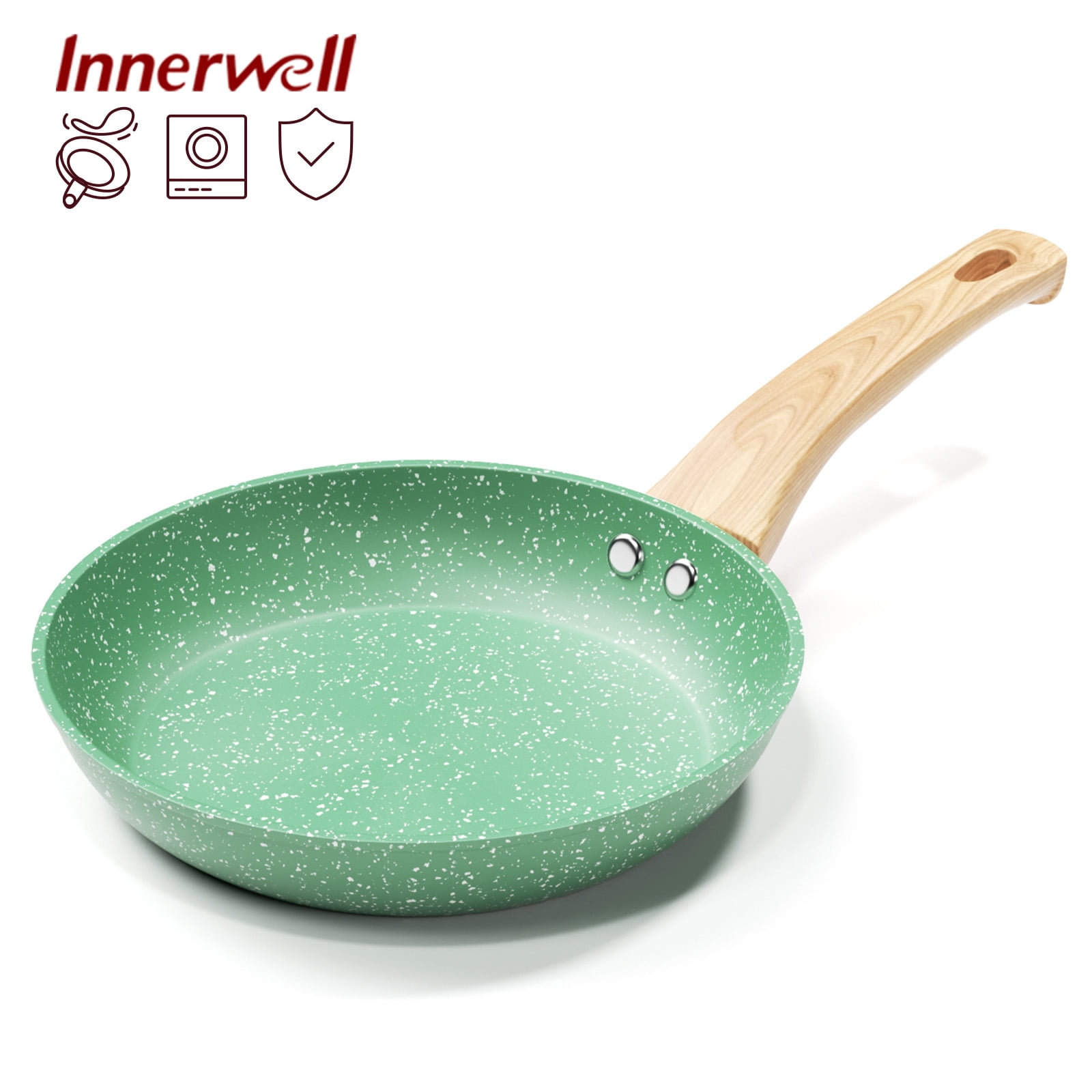 Innerwell 8-Inch Green Nonstick Aluminum Frying Pan Skillet with Bakelite Handle, Compatible with Various Stovetops