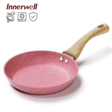 Innerwell 8 Inch Pink Nonstick Frying Pan Skillet Bakelite Handle Saute Granite Cookware Fits Various Stoves