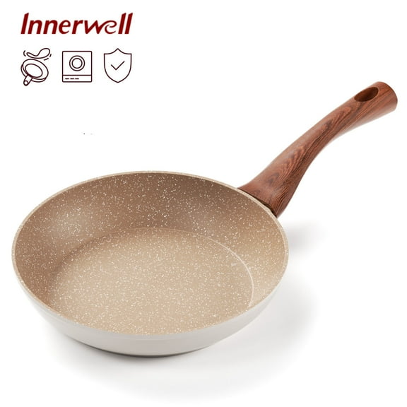 Innerwell 9.5 Inch Coffee Nonstick Frying Pan Handle Saute Egg Pan Fits Various Stoves