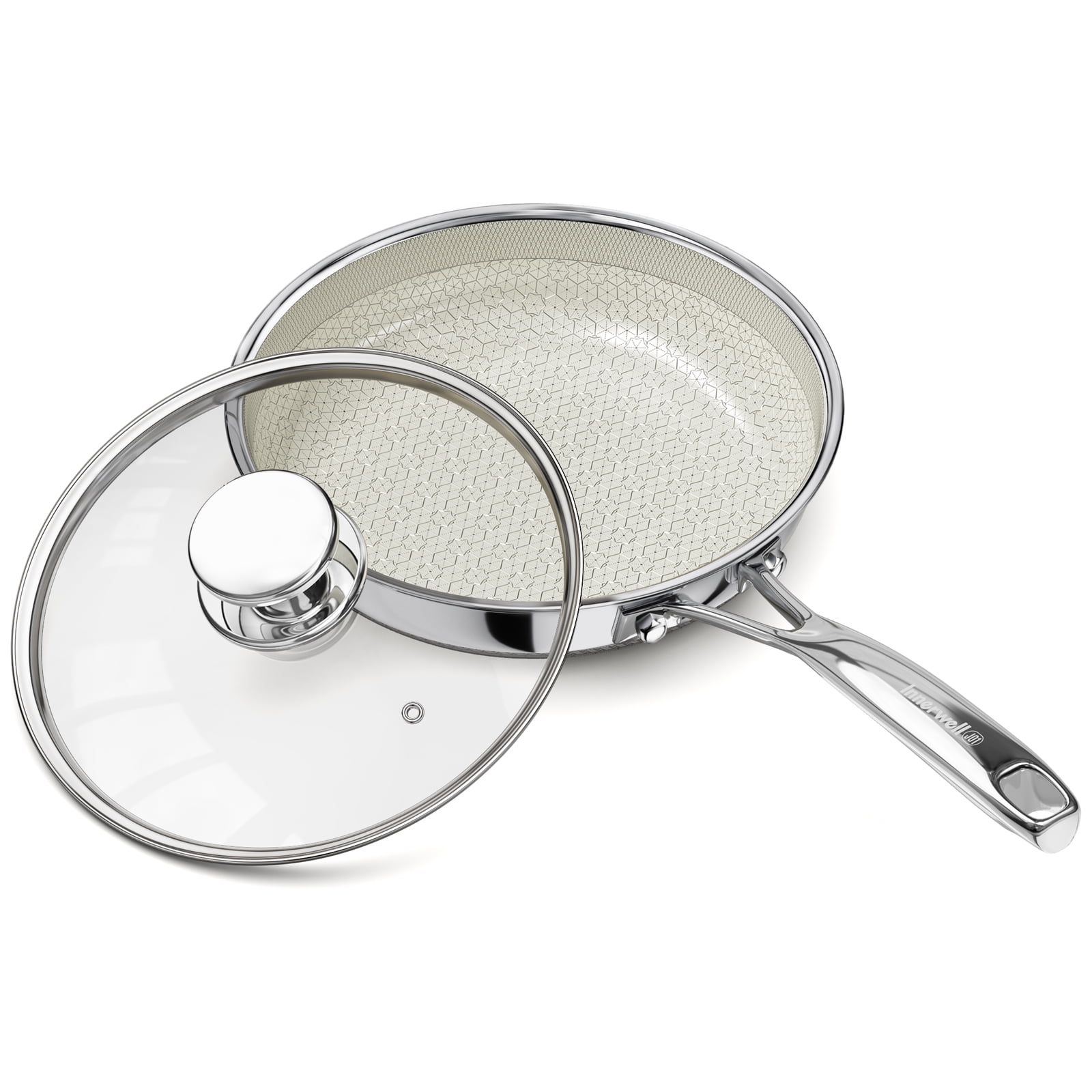 Innerwell 10 Inch Ceramic Non Stick Frying Pan with Lid, Ceramic Hybrid Tri-Ply Stainless Steel Non Stick Skillet Pan W/ Lid Healthy Frying Pan
