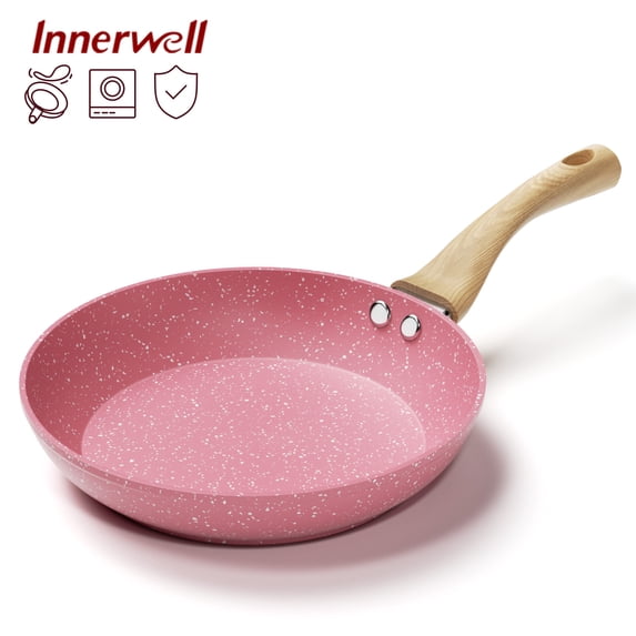 Innerwell 9.5 Inch Nonstick Granite Frying Pan with Bakelite Handle, Aluminum Base, Pink