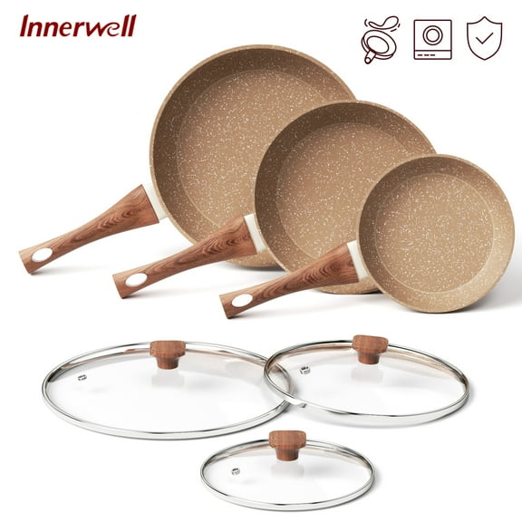 Innerwell Nonstick Frying Pan and Skillet Set with Lid, 8", 9.5" and 11" Granite Cooking Induction