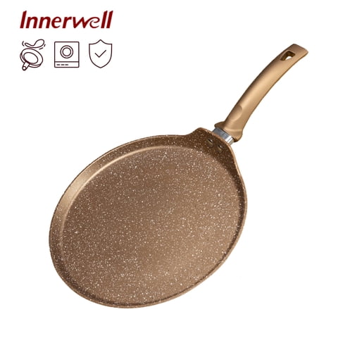 Innerwell 10 inch Gold Nonstick Crepe Pan Coating Flat Skillet Tortilla Pan with Stay-Cool Handle