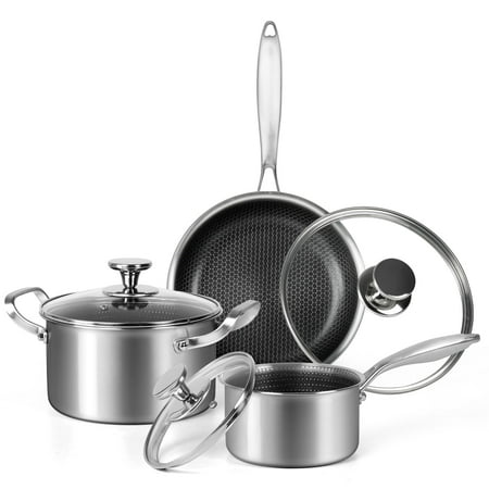 Innerwell Stainless Steel Pots and Pans Set 6Pcs Nonstick Kitchen Cookware Sets Honeycomb Coatings W/Frying Pans & Saucepans&Stockpots