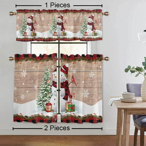 Innerwin Christmas Cafe Tier Xmas Kitchen Valance Thermal Insulated Short Window Curtain Rod Pocket Half Window Drapes Slot Top Bathroom Scarf Style-G 1pc-Top Valance: W:18''x H:54''