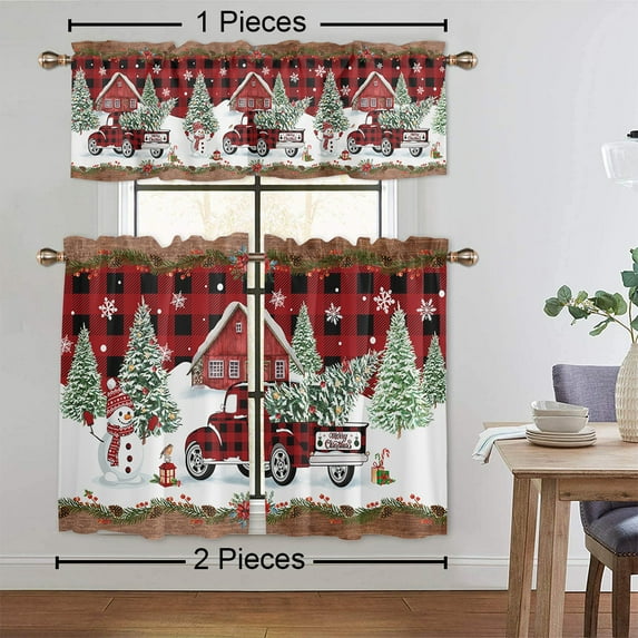 Innerwin Christmas Cafe Tier Xmas Kitchen Valance Thermal Insulated Short Window Curtain Rod Pocket Half Window Drapes Slot Top Bathroom Scarf Style-J 2pc-Tier Curtain: W:52''x H:45''