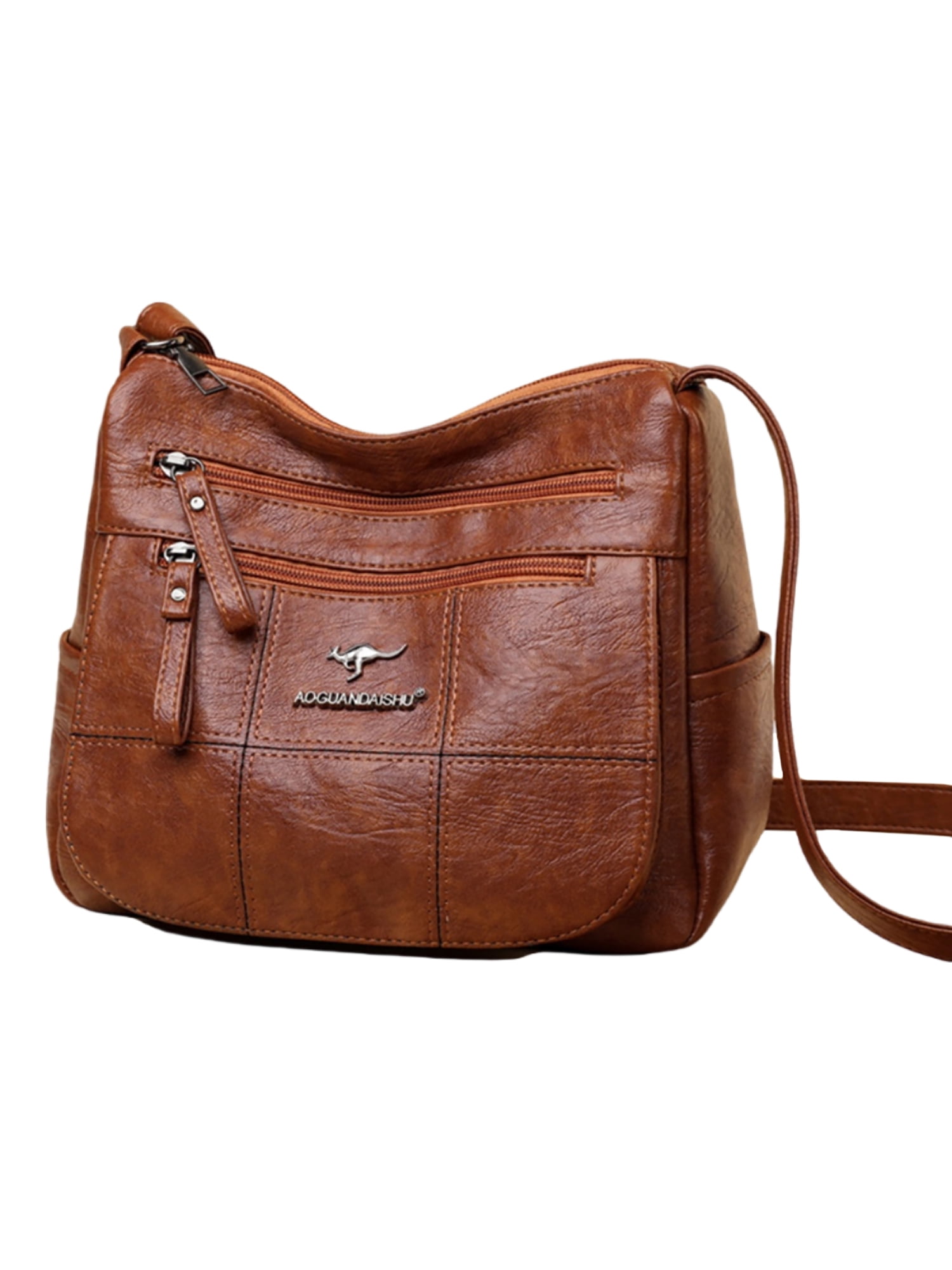Innerwin Women Purse Multi Pockets Shoulder Bags Large Capacity Waterproof Crossbody  Bag Zipper Ladies PU Leather Designer Fashion Adjustable Strap Brown 