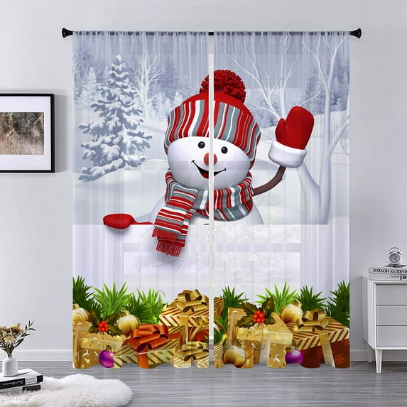 Innerwin Xmas Voile Window Drapes Sheer Window Treatments Tulle Window Curtain Slot Top Curtain Panel Style-E W:33"x H:83"