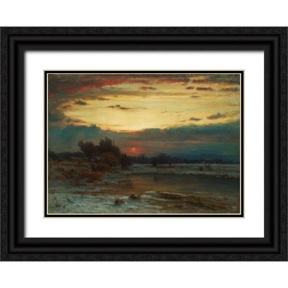 Inness, George 18x14 Black Ornate Wood Framed with Double Matting Museum Art Print Titled - A Winter Sky
