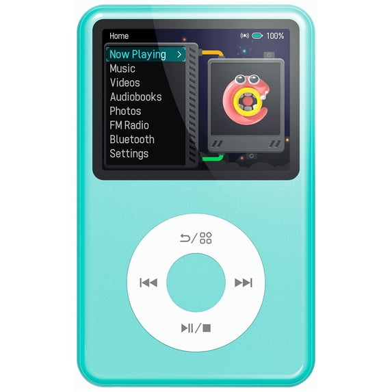 Innioasis Mp3 Player with Bluetooth, 2.4" 128GB Portable Mini HiFi Sound Bluetooth Digital Music Player with FM Radio Audiobook and Speaker Built in for Kids (Light Blue)