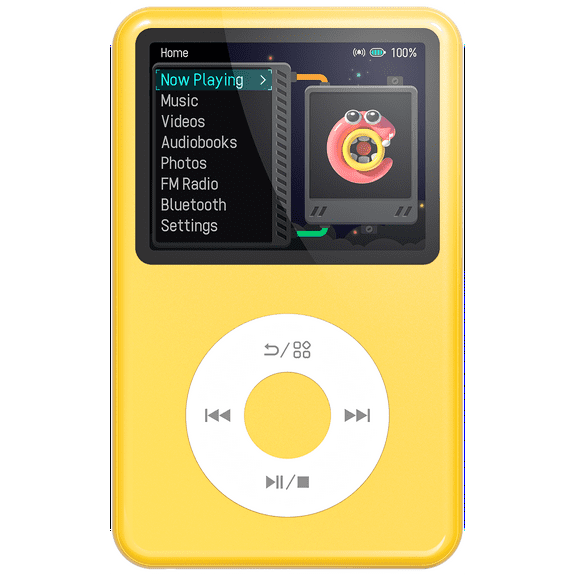 Innioasis Mp3 Player with Bluetooth, 2.4" 128GB Portable Mini HiFi Sound Bluetooth Walkman Digital Music Player with FM Radio Audiobook and Speaker Built in for Kids (Yellow)