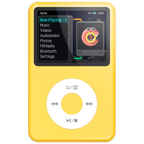 Innioasis Mp3 Player with Bluetooth, 2.4" 128GB Portable Mini HiFi Sound Bluetooth Walkman Digital Music Player with FM Radio Audiobook and Speaker Built in for Kids (Yellow)