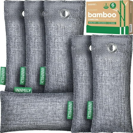 Innmily Shoe Odor Control, Bamboo Charcoal Air Purifying Bags & Sneaker Deodorizer, Unscented, 6 Pack