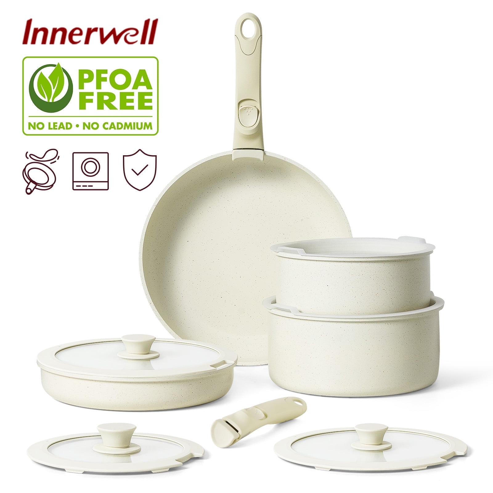 Innnerwell 11pcs Nonstick Cookware Pots and Pans Set Detachable Handle Induction RV Kitchen Set