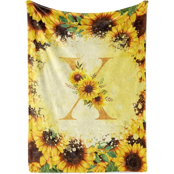 InnoBeta Sunflower Initial Birthday Gifts for Women, Gift Ideas for Her, for Mom, Grandma, Aunt- 300gsm Flannel Blanket- 50"x 65"-F