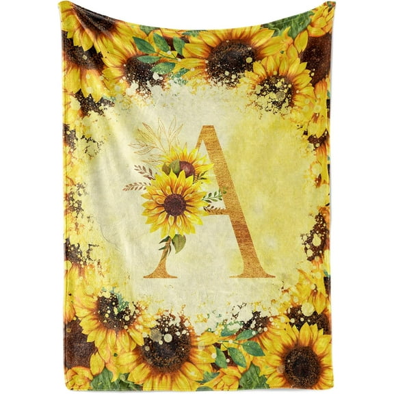 InnoBeta Sunflower Initial Birthday Gifts for Women, Gift Ideas for Her, for Mom, Grandma, Aunt- 300gsm Flannel Blanket- 50"x 65"-I