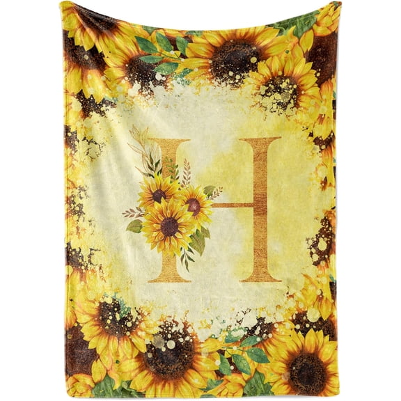 InnoBeta Sunflower Initial Birthday Gifts for Women, Gift Ideas for Her, for Mom, Grandma, Aunt- 300gsm Flannel Blanket- 50"x 65"-I