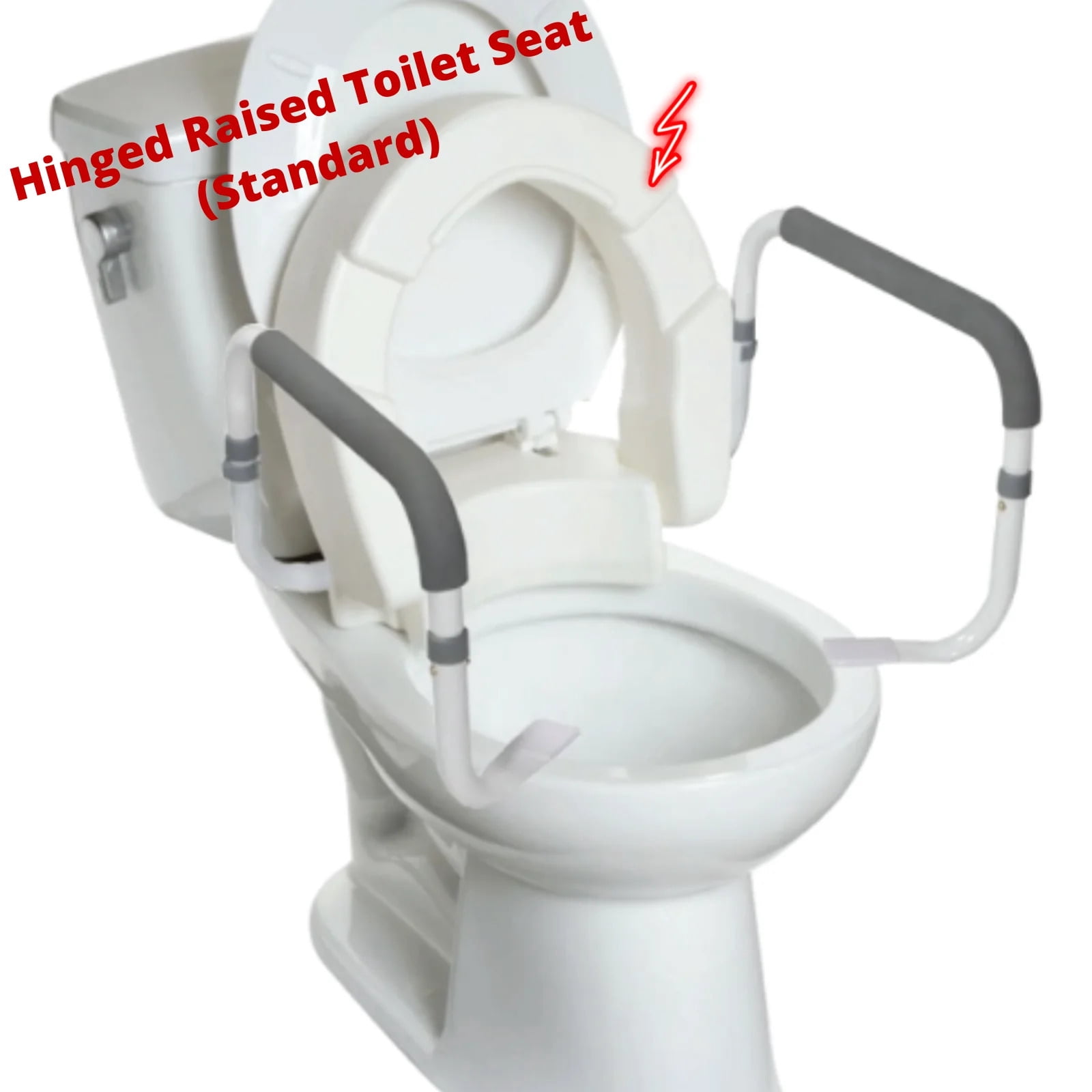 InnoEdge Medical Hinged Raised Toilet Seat for Standard Toilets 3.5” Height, Safety Rails, 300