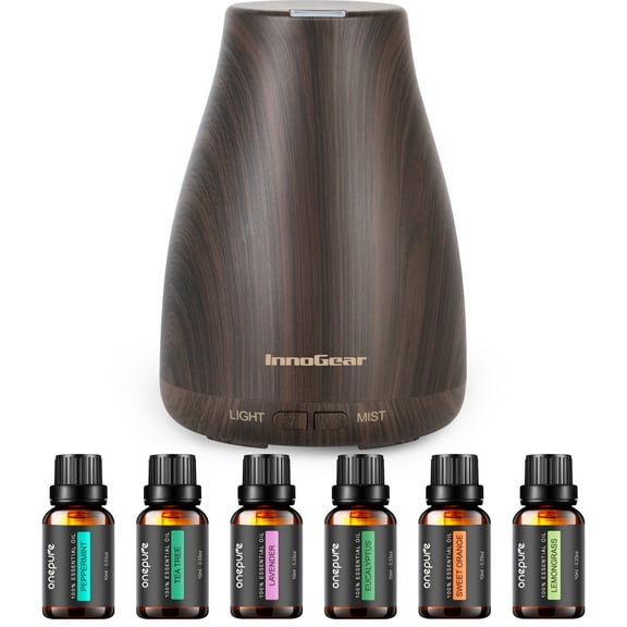 InnoGear 100ml Essential Oil Diffuser with 6 Oils, Ultrasonic Aromatherapy Diffuser Humidifier Vaporizer Aroma Cool Mist Humidifier Gift Set