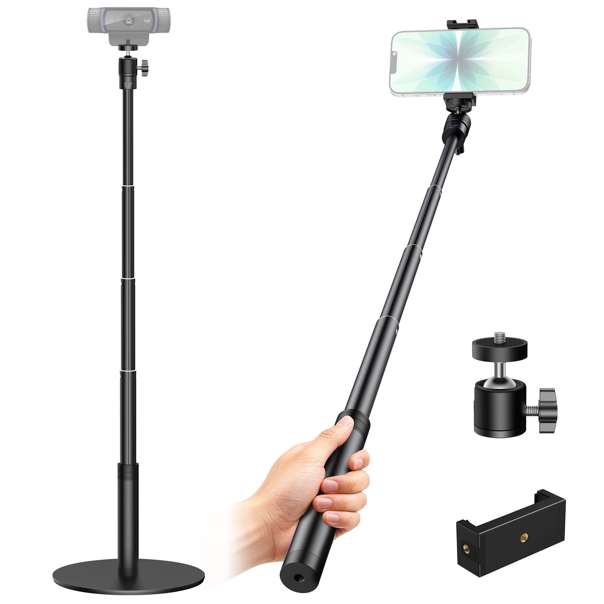 InnoGear 31" Webcam Stand with Phone Holder Telescopic Web Cam Mount Vlogging Stick for Logitech Webcam C920 C615 C920x C922 C930e C920S C960 BRIO 4K NexiGo N60 and Others