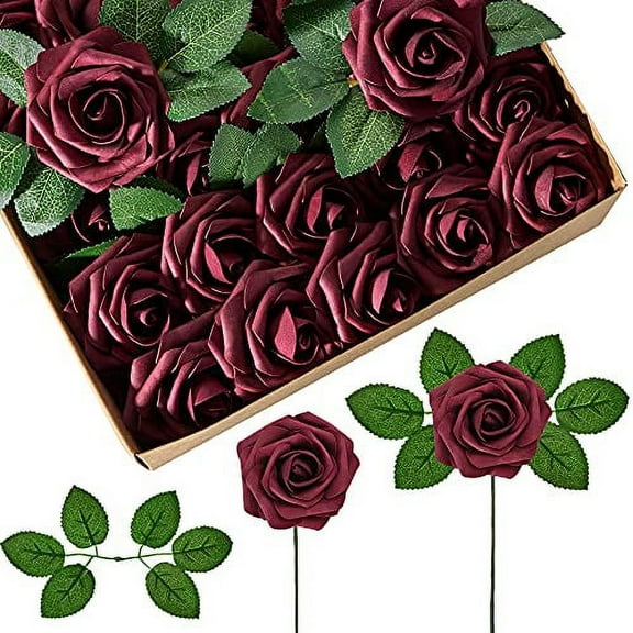 InnoGear Artificial Flowers, 50 Pcs Faux Flowers Fake Flowers Burgundy Roses Perfect for DIY Wedding Bouquets Centerpieces Bridal Shower Party Home Flower Arrangement Decorations
