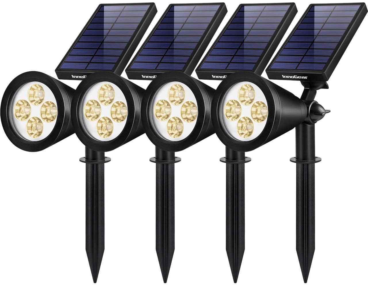 Solar Powered Black LED Pathway Spotlights with Polycarbonate Shade