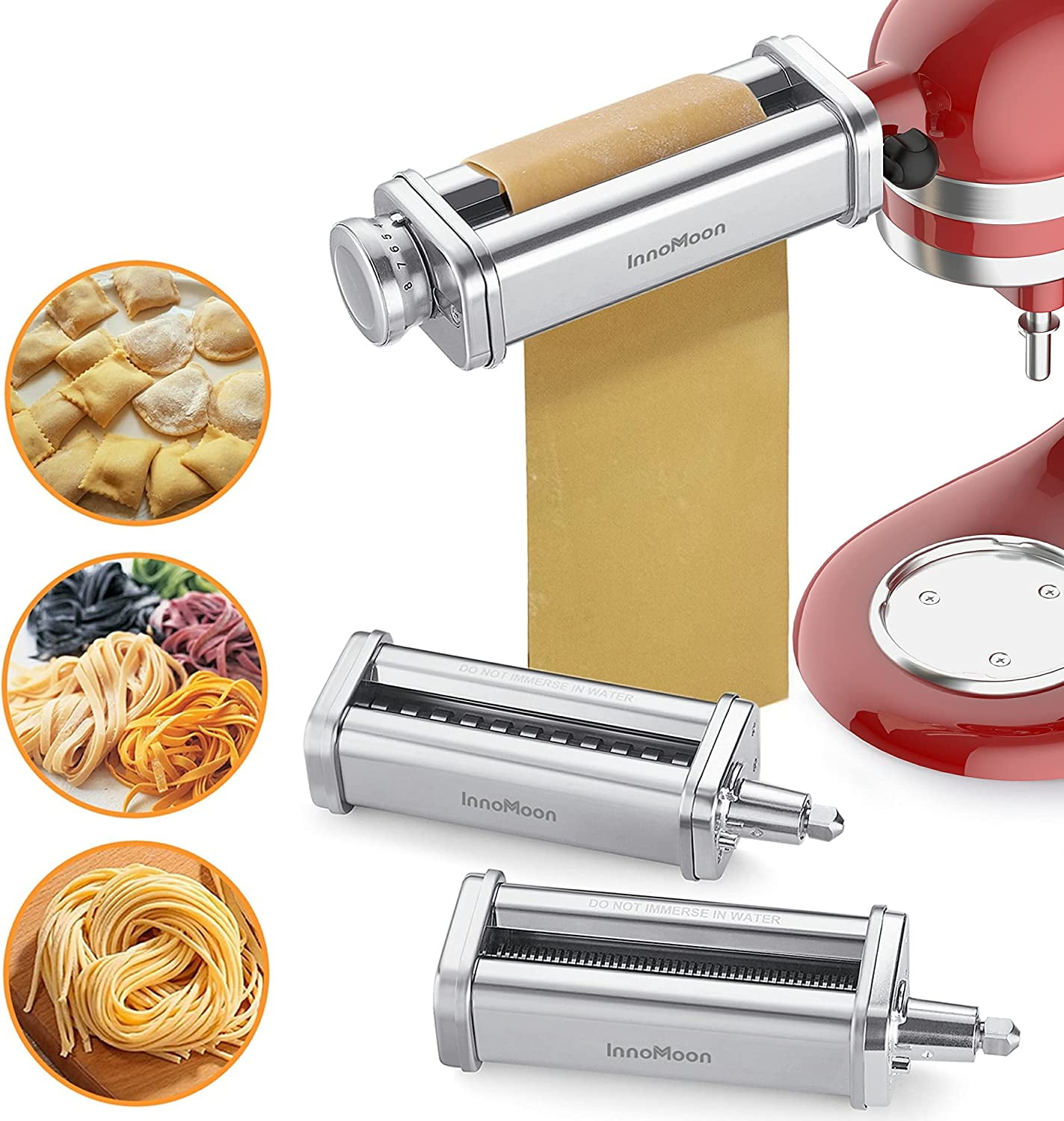 InnoMoon Pasta Maker Attachment for KitchenAid Mixer 3 in 1 Set,Pasta Maker  Attachments Set for all KitchenAid Stand Mixer, including Pasta Sheet Roller,  Spaghetti Cutter, Fettuccine Cutter 