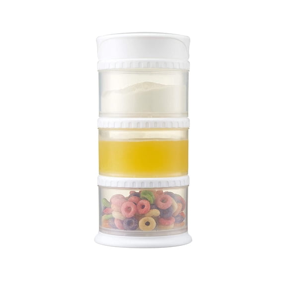 Innobaby Packin' Smart Stackable and Portable Storage System for Formula, Liquid, Baby Snacks and more. 3 Stackable Cups in White. BPA Free.