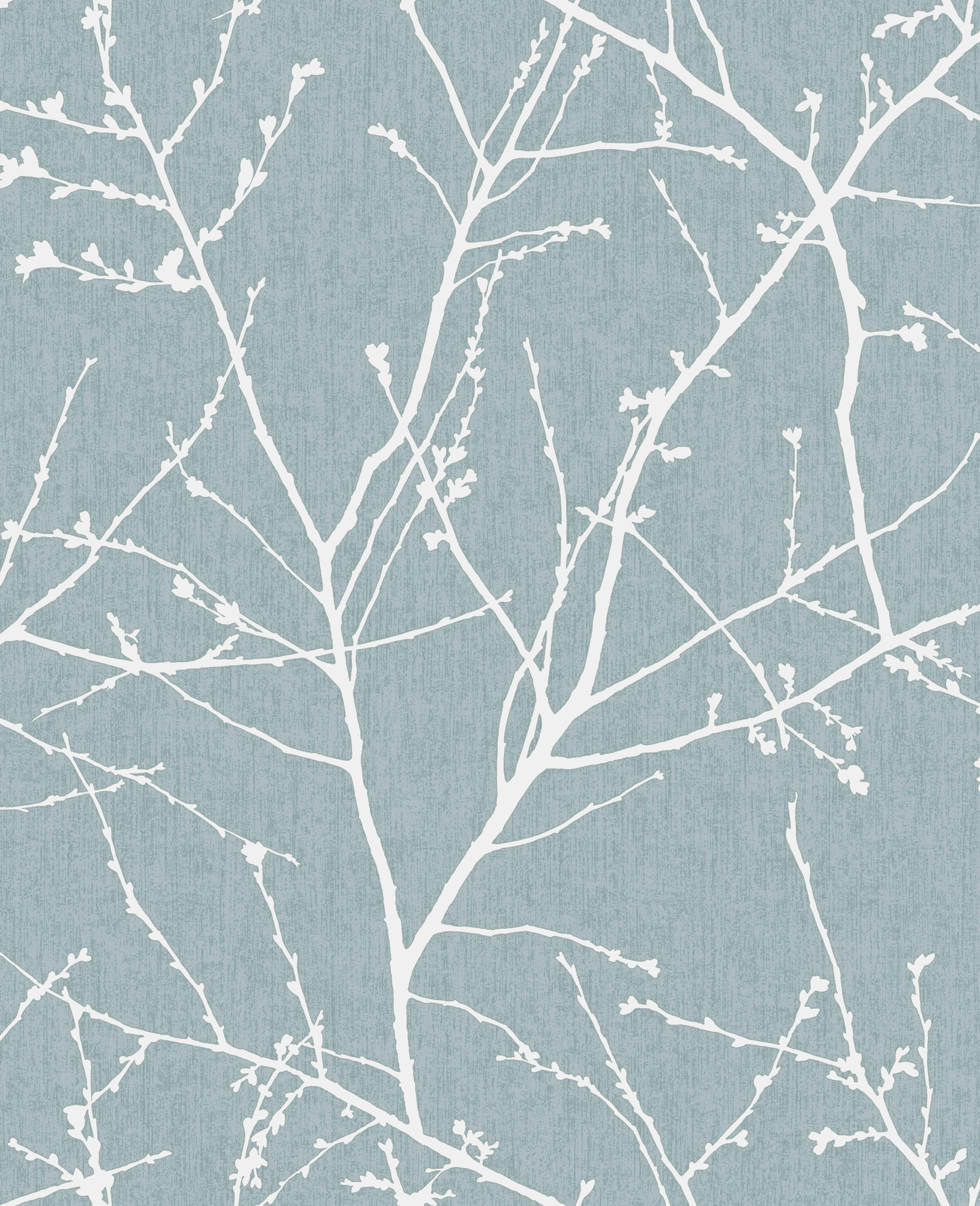 Duck Egg Blue Non-woven Paper Floral Wallpaper