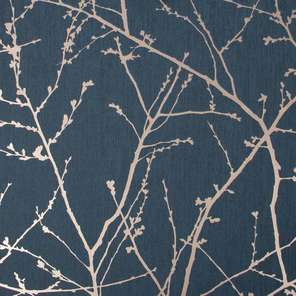 Navy and Copper Foil Floral Wallpaper