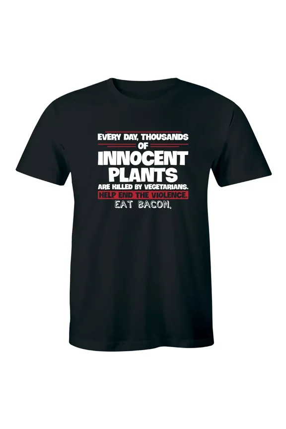 Innocent Plants Lost Daily Vegetarians Beware Playful Food Joke Unisex T-Shirt, up to size 5XL