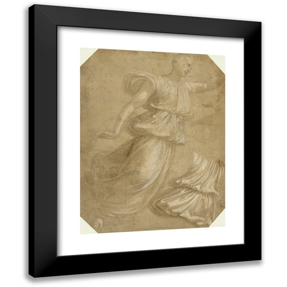 Innocenzo da Imola 12x14 Black Modern Framed Museum Art Print Titled - Study of an Angel and of Drapery (1520)