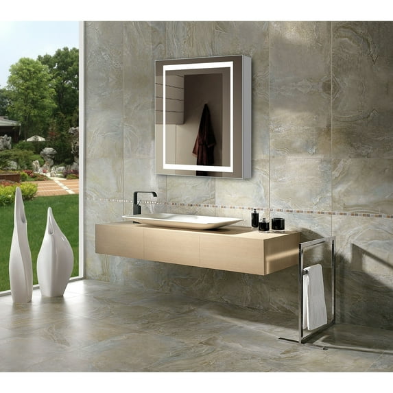 Innoci-USA Illumirror LED Mirrored Medicine Cabinet with Lights on Each Side 24-in W 26-in H