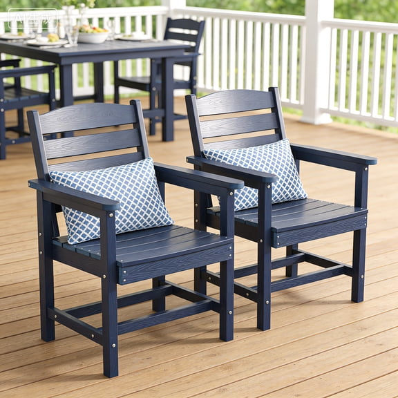 Innocvaze Polywood Patio Chairs, HIPS Outdoor Dining Chairs, Weather Resistant (Navy Blue, 2 Piece)