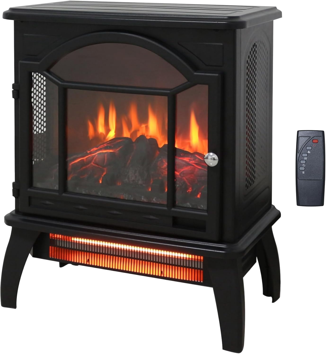 Innoflame 18" Electric Fireplace Virtual Stove, Infrared Quartz Heater w/3D Flame, Remote, Timer, Adjustable Temperature/Brightness, 1500W, Black