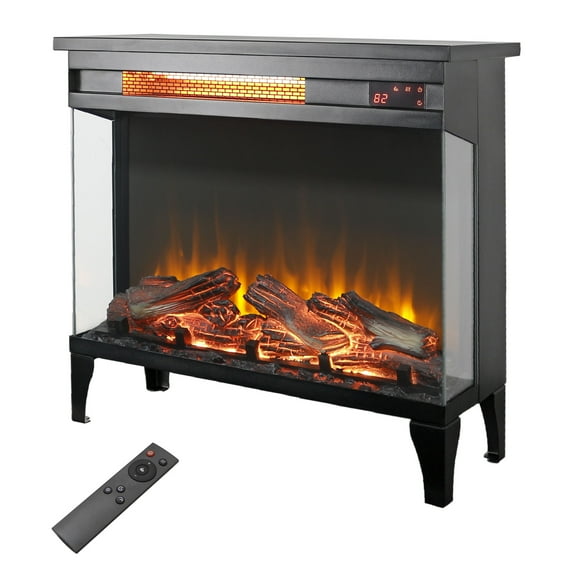 Innoflame 24 Inch 3-Sided Glass Electric Fireplace, Adjustable Brightness & Speed, Electric Fireplace Heater with Remote/Timer, Realistic 4 Flame Colors, Overheating Protection, 1500W