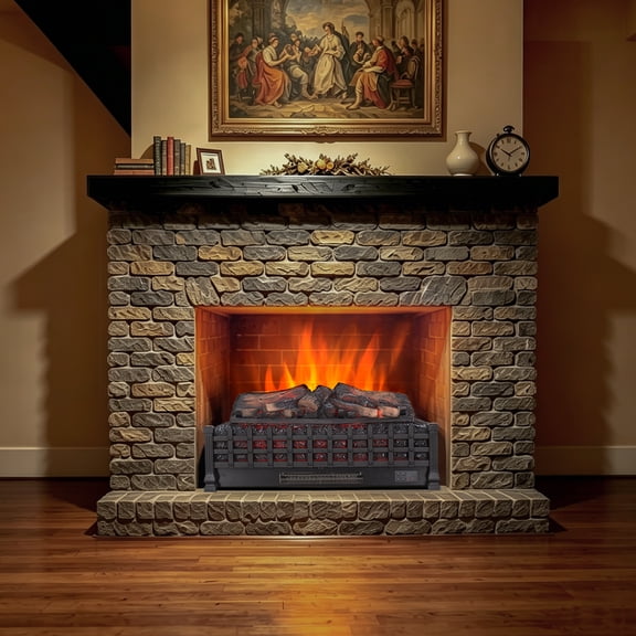 Innoflame 26" Electric Fireplace Log Set, Realistic Resin Logs Insert with 4 Flame Brightness, 1400W Heater with Thermostat & 9H Timer, Remote Control for Indoor Fireplace Decor, CSA Certified