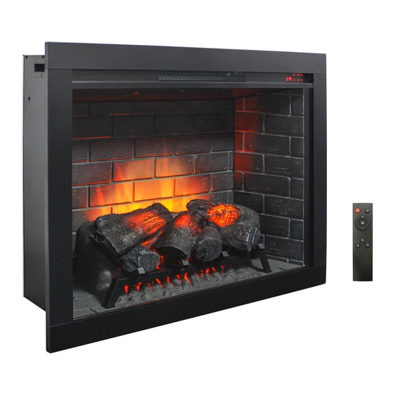 Innoflame 33" Electric Fireplace Insert, Adjustable Flame & Heat, Hardwired/Plug-in, Remote Control, 9H Timer, 1500W Fireplace Heater with Removable Trim Kit, Black (32 11/16"W x 27 5/8"H)