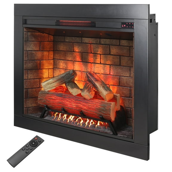 Innoflame 33" Electric Fireplace Insert with Fire Crackling Sound, Adjustable Flame/Temperature, Fireplace Heater with Remote/Timer, Removable Trim Kit, 1500W, Black