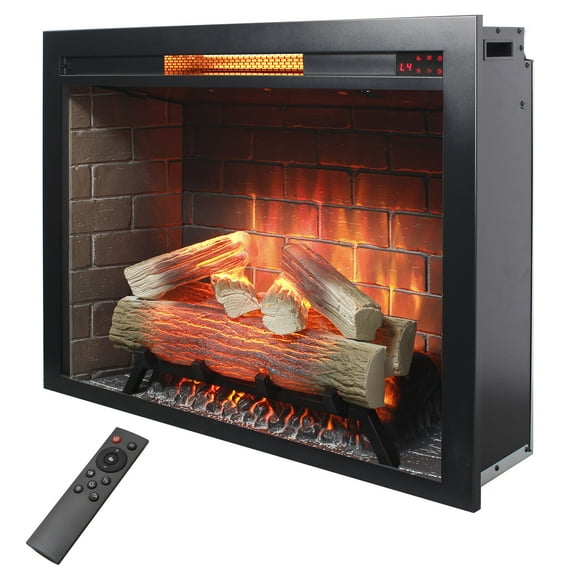 Innoflame 33" Electric Fireplace Insert with Fire Crackling Sound, Adjustable Flame & Thermostat, Fireplace Heater with Remote, Timer, Hardwired/Plug-In, 1500W, Black