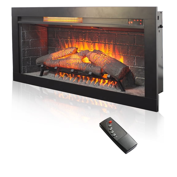 Innoflame 36" Electric Fireplace Insert, Adjustable Thermostat & Flame Brightness, Remote Control, 8H Timer, 1500W Fireplace Heater with Removable Trim Kit, Black