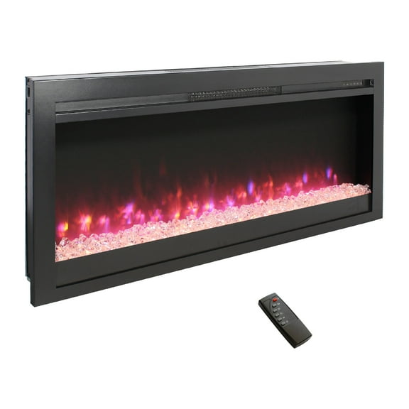 Innoflame 44" Electric Fireplace, Recessed in Wall/Furniture, Fireplace Heater for Living Room, Adjustable Flame Colors & Brightness, Crystal, Remote, 9H Timer, Black