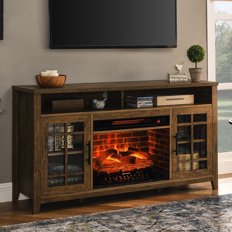 55'' Reclaimed Barnwood Electric Fireplace TV Stand with Storage Cabinet