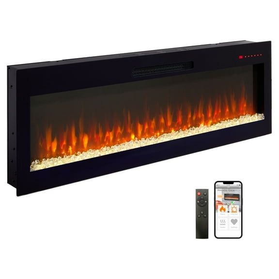 Innoflame 60" Smart Electric Fireplace, Alexa/WiFi Enabled, 16-Color 3D Multi-Row Flame, 1400W Fireplace Insert, Wall Fireplace Electric with Remote Control & App, Thermostat, 9H Timer
