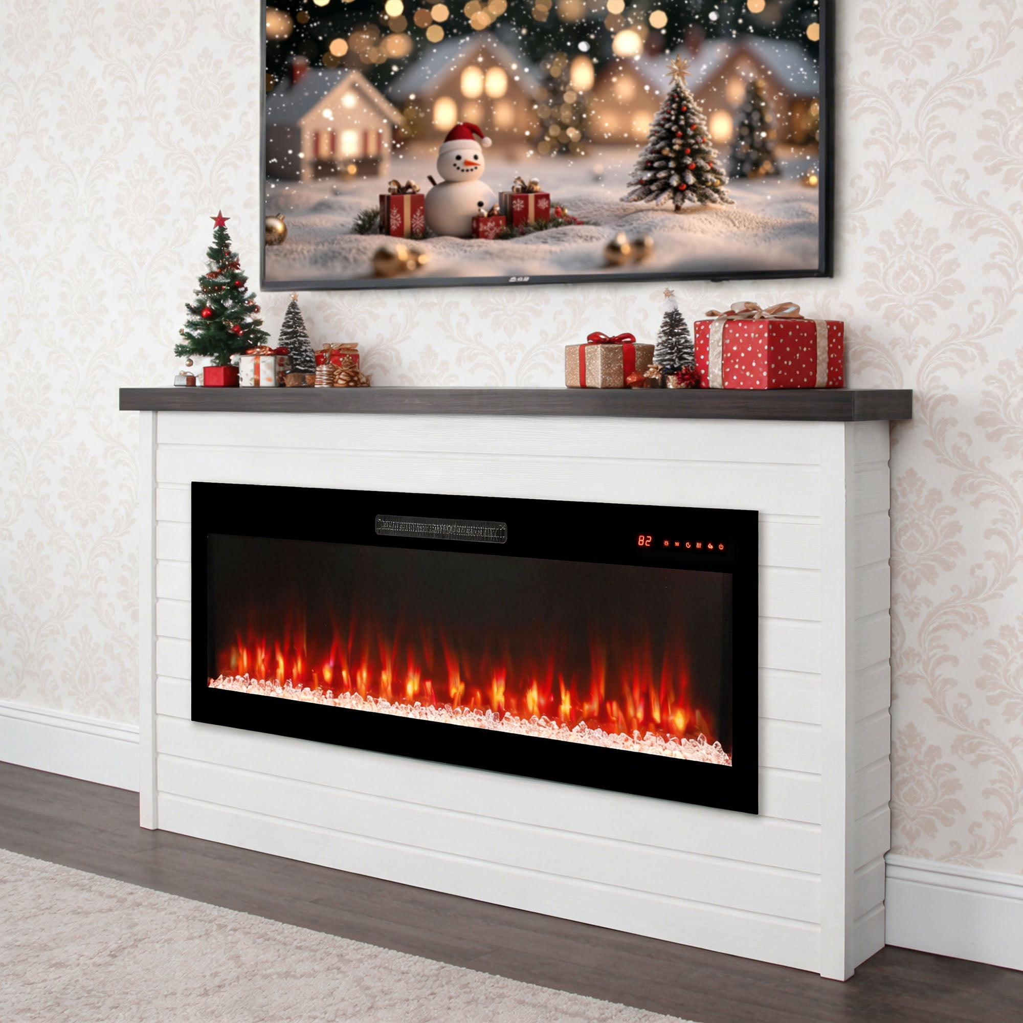 Innoflame 65" Electric Fireplace with Mantel, Replaceable Fireplace Insert Heater, White Fireplace with Adjustable Flame, Timer, Remote, Overheating Protection, Shiplap Wall Mantel for Living Room