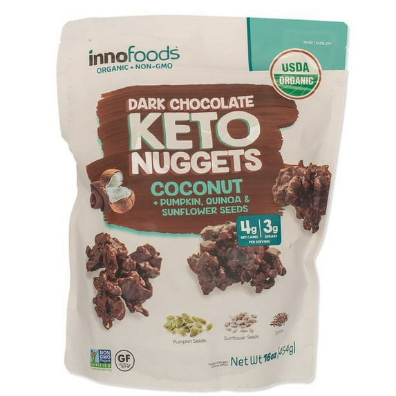 Innofoods Dark Chocolate Keto Nuggets- Coconut Seeds Pumpkin Seeds, Quinoa, & Sunflower Seeds,16 Ounces