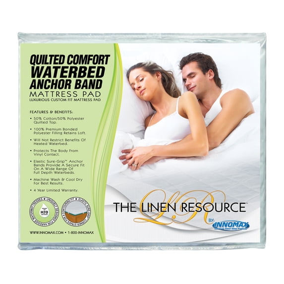 Innomax Quilted Comfort Waterbed Anchor Band Custom Fit Mattress Pad Queen