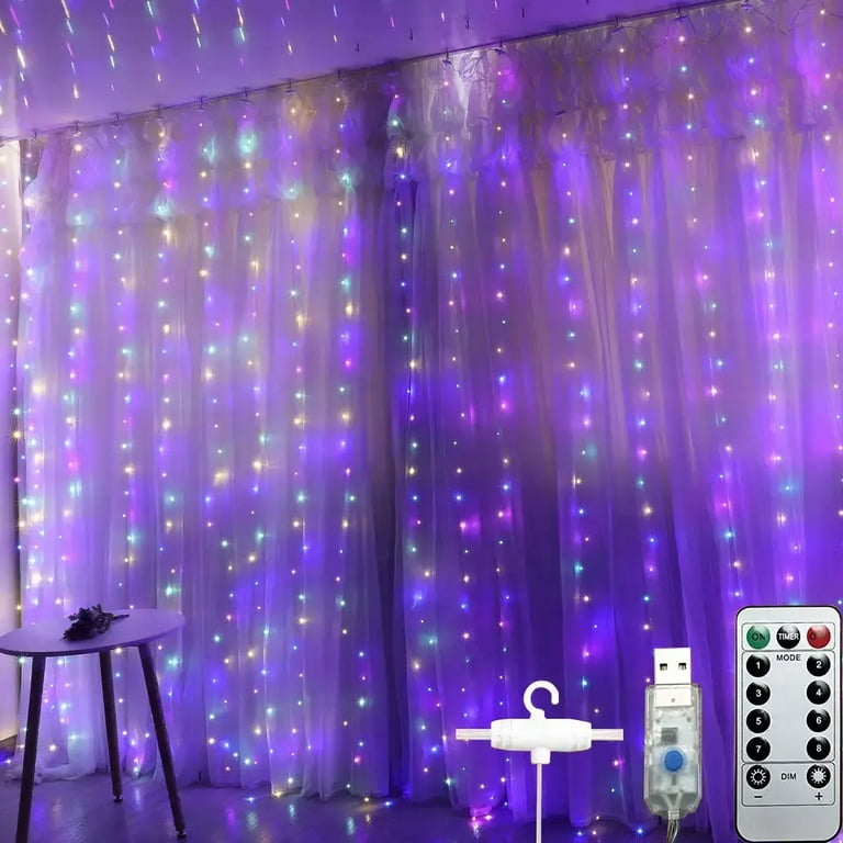 Innotech 300LED Multi color Fairy Curtain Lights USB Plug in 8 Modes Christmas Fairy String Hanging Lights with Remote Controller for Bedroom Indoor Outdoor Weddings Party Decorations Walmart