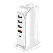 Innotech Charging Station USB C - 30W for Multiple Devices Wall Charger Block 4 USB Ports, USB Charging Hub Smart IC, Charger Tower with Type-C 20W for iPhone iPad Tablets Smartphones, Home Office Use